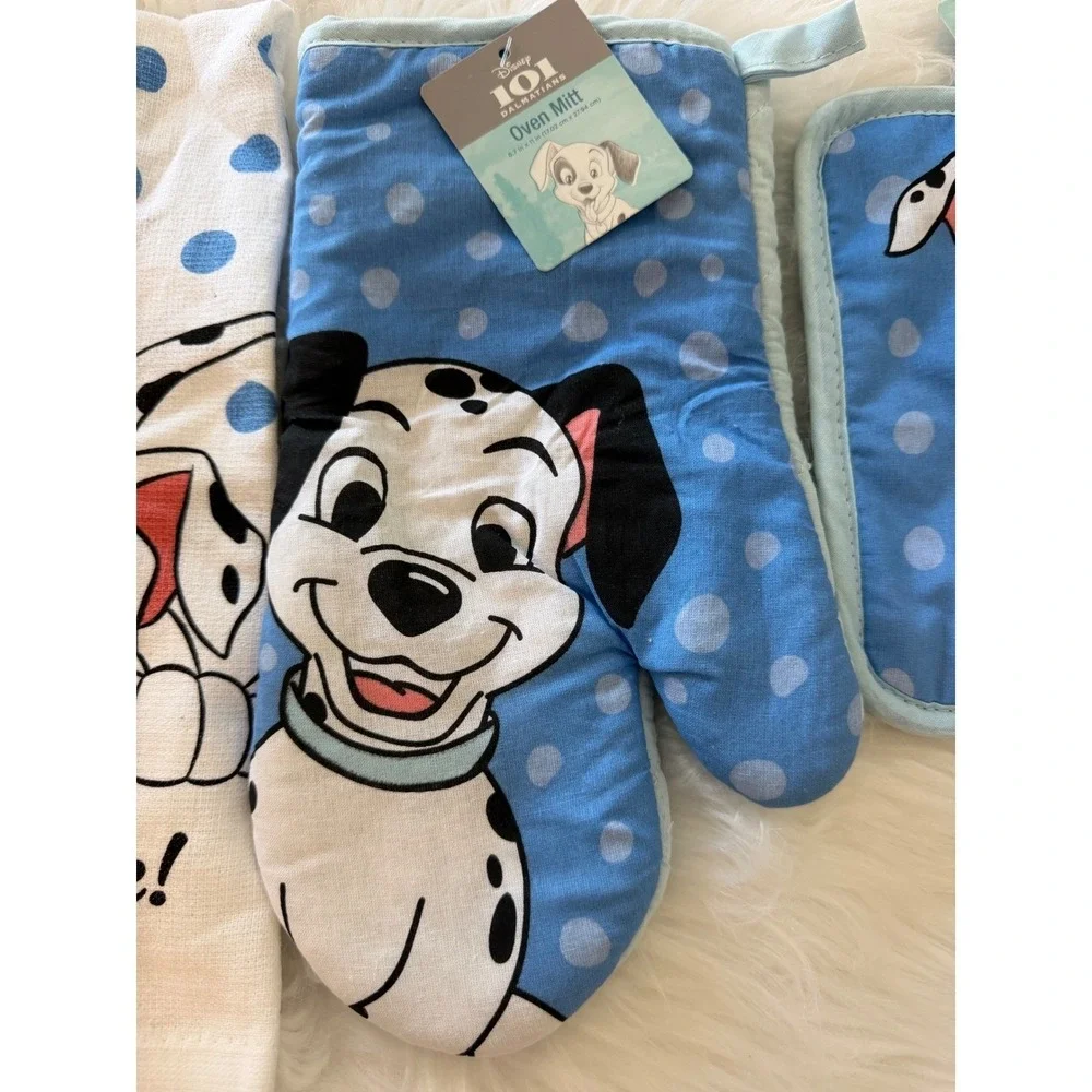 Disney 101 Dalmatians 3pc Kitchen Set Towel Oven Mitt Pot Holder Blue Polka Dot